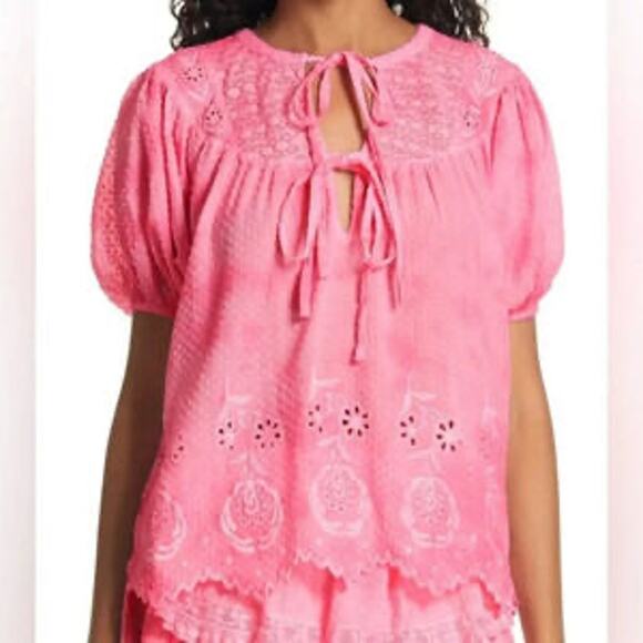 Love Shack Fancy Pink Boho Swiss Dot Eyelet Cotton Bronte XS - Picture 2 of 9